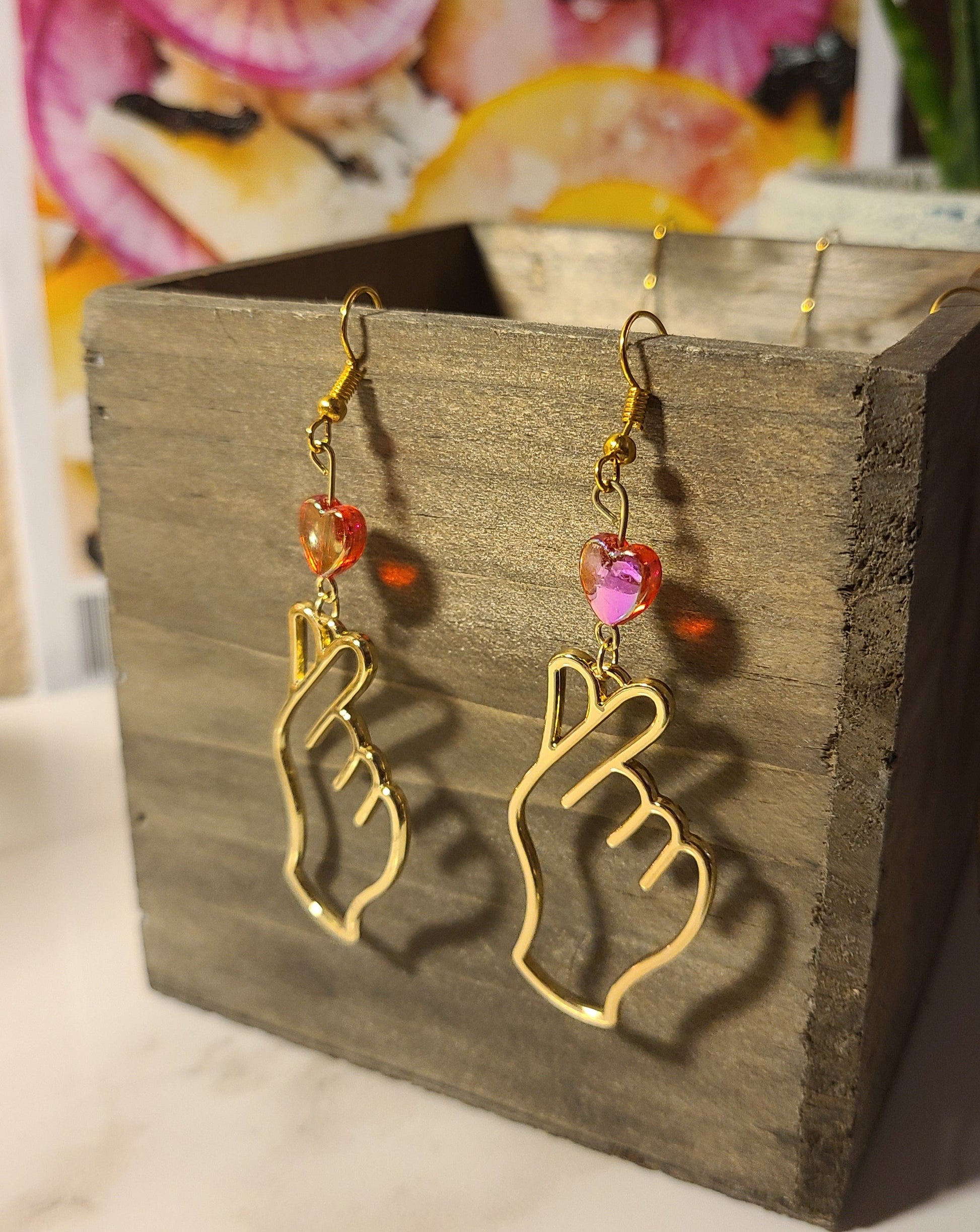 Finger Heart Earrings - Red