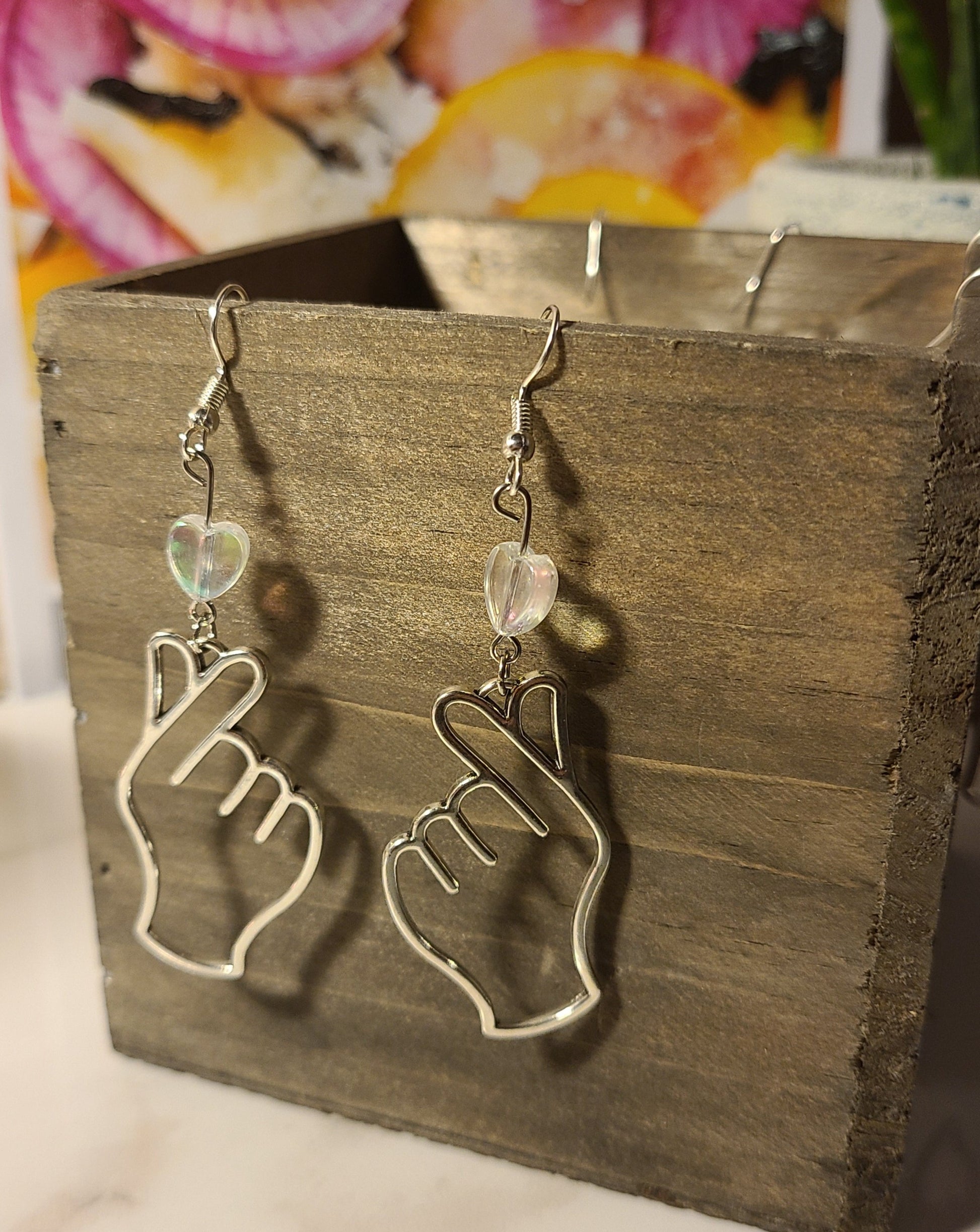 Finger Heart Earrings - White